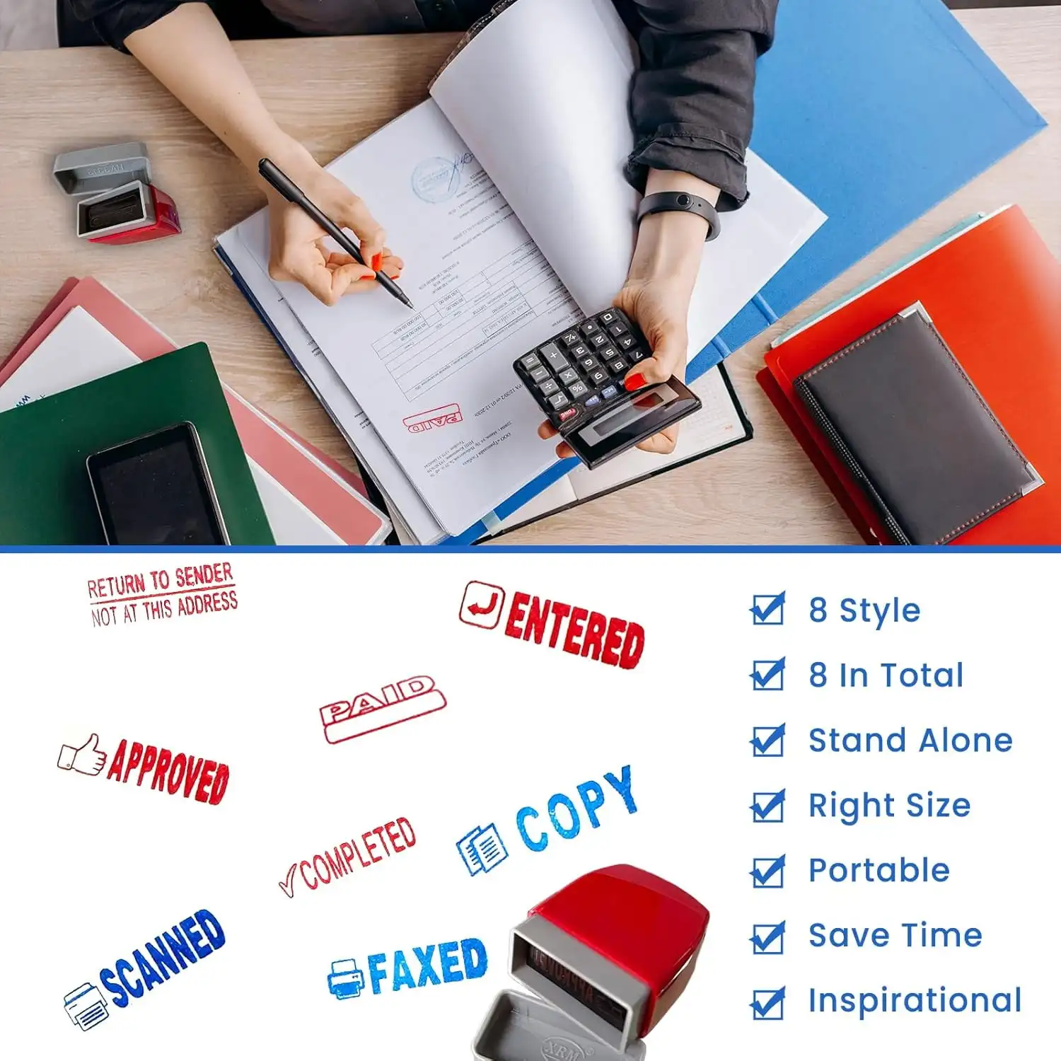 Office Stamp Set, includes 8 stamps for Approve, Paid, Completed, Copy, Fax, Scanned, Business Stamps, Information & Accounting view 4