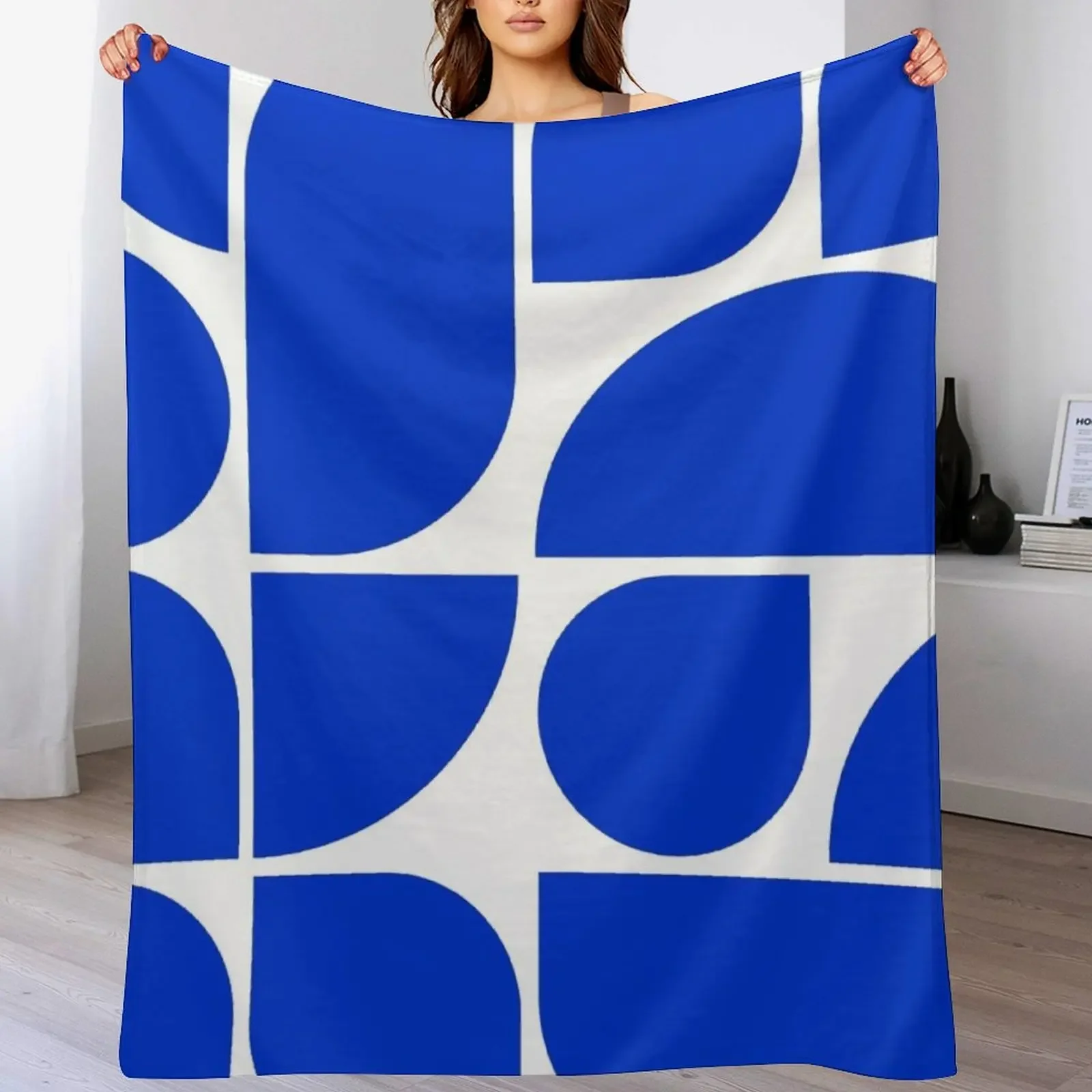 

Minimal Geometric Shapes 05 Abstract Art Mid Century Bauhaus Inspired Persian Blue Throw Blanket Cute Plaid on the sofa Blankets