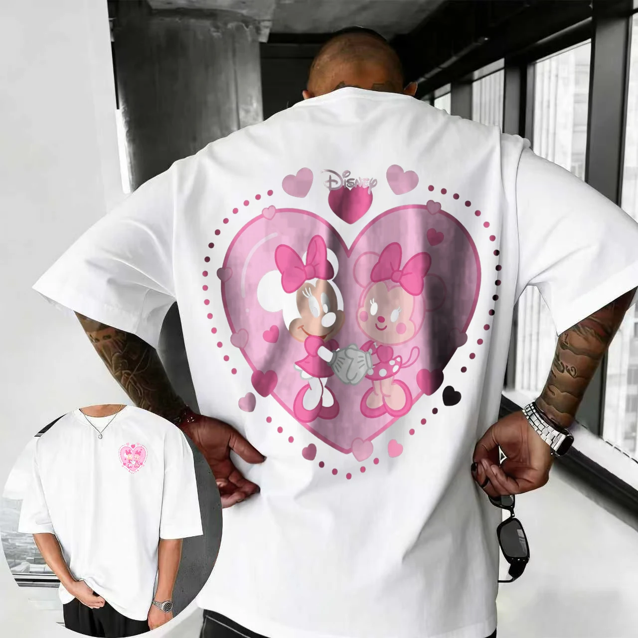 

2026 Summer Disney Mickey and Minnie T-shirt Men's Street Fashion 100% Pure Cotton Short-sleeved Casual Loose Breathable Top