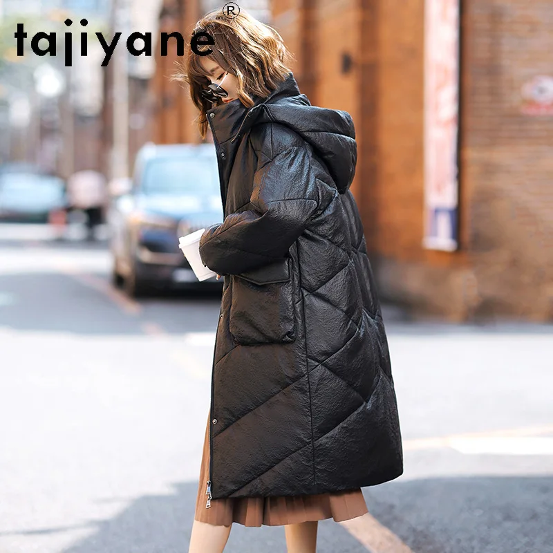 Tajiyane Echt Leren Jas Vrouwen Winter Echte Schapenvacht Leren Jas 2024 Lange Donzen Jassen Capuchon Casual Parkas Abrigo Mujer