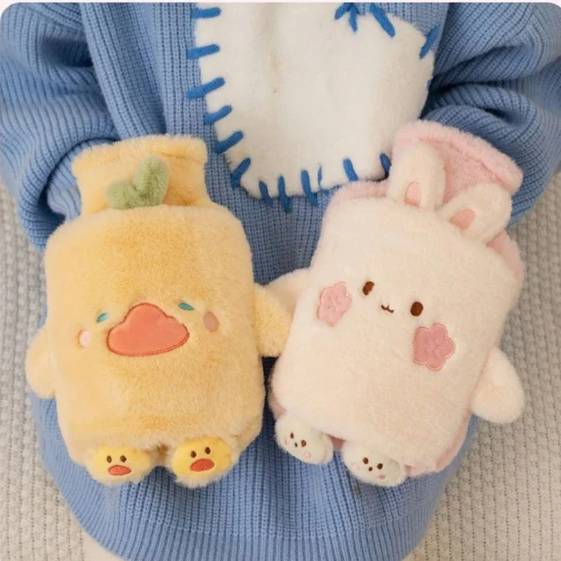 1000ml/33.81oz Warm Hot Water Bag PVC Inner Liner Water Injection Cute Warm Water Bag Cartoon Animal Cute Plush Portable Bag