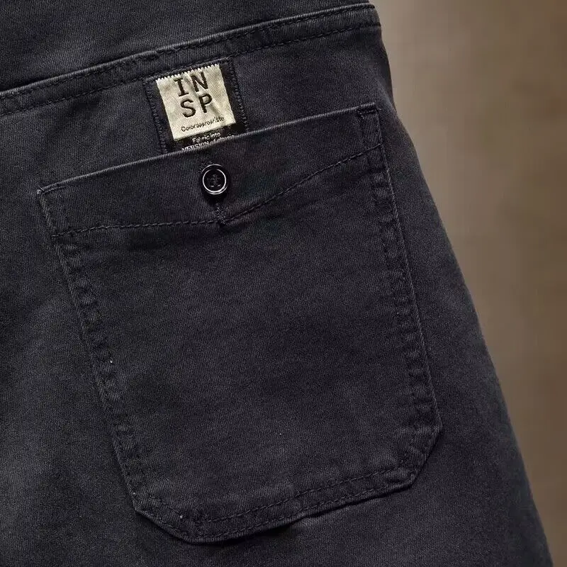 High-end na moda jeans masculino outono tendência coreana preto elástico casual fino-encaixe roupas masculinas de luxo pés pequenos calças compridas