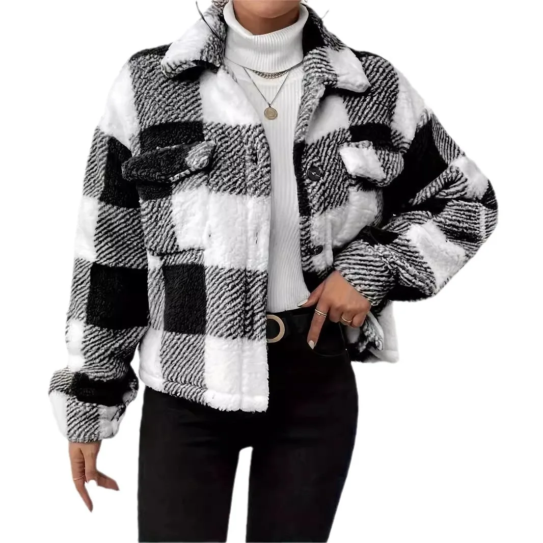 2025 Double-sided Plush Pouch Button Cardigan Casual Top Jacket Women's Europe and America