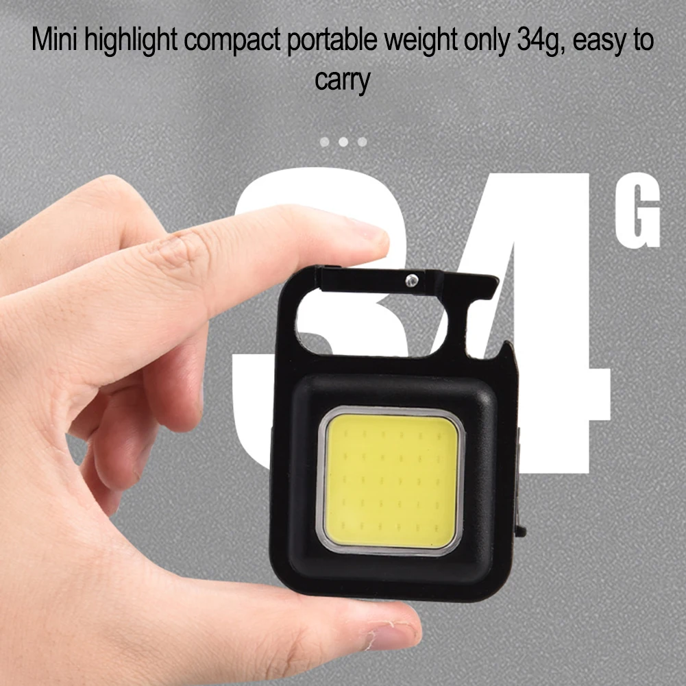 USB Rechargeable COB LED Keychain Light For Outdoor Camping Hiking Lightweight Flashlight With Strong Weak Strobe Modes Alu