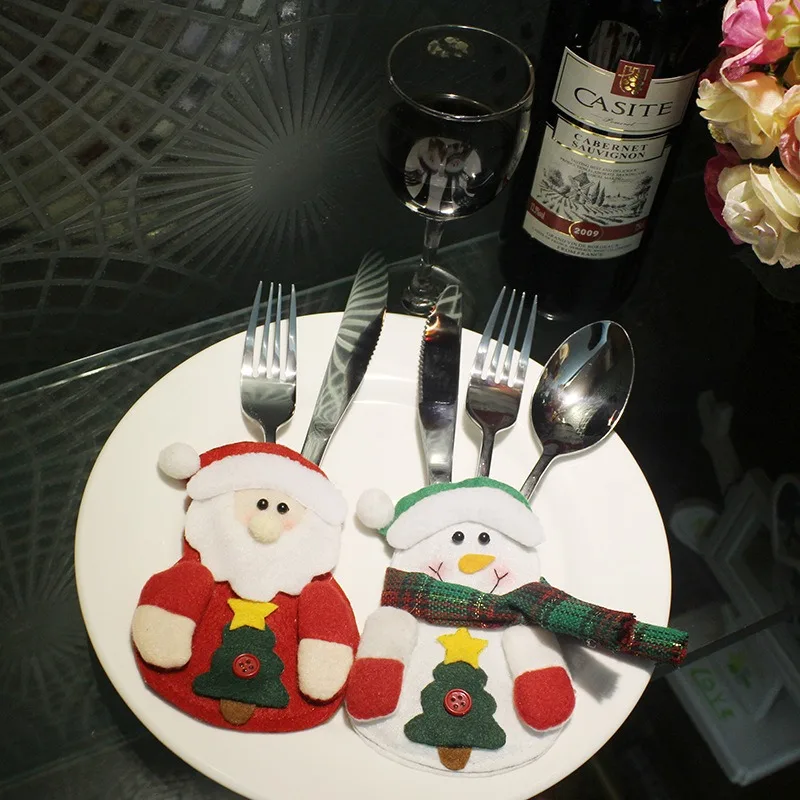 Christmas Cutlery Knife Fork Covers Elk Snowman Cutlery Bag Tableware Holder Table Decoration Christmas Decoration For Home