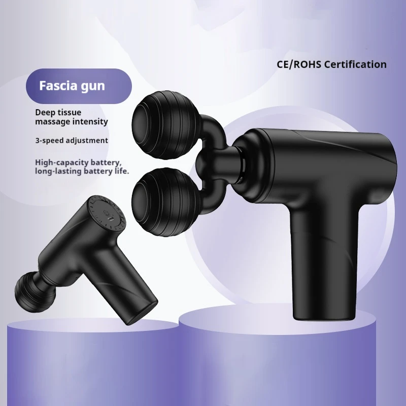 Dual Head Mini Electric Massage Gun Black Usb Charging 3 Speeds Deep Tissue Muscle Relief Long Battery Life Home Gym Fitness