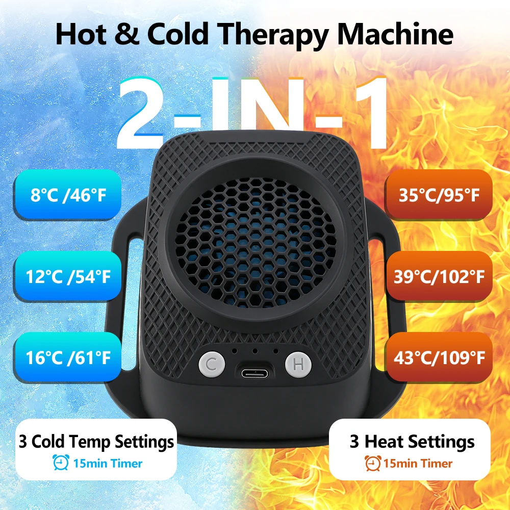 Hot Cold Therapy Machine for Body Relief Hot Cold Therapy Device 3 Heat 3 Cold Settings Cordless with Straps Waist Knee Shoulder