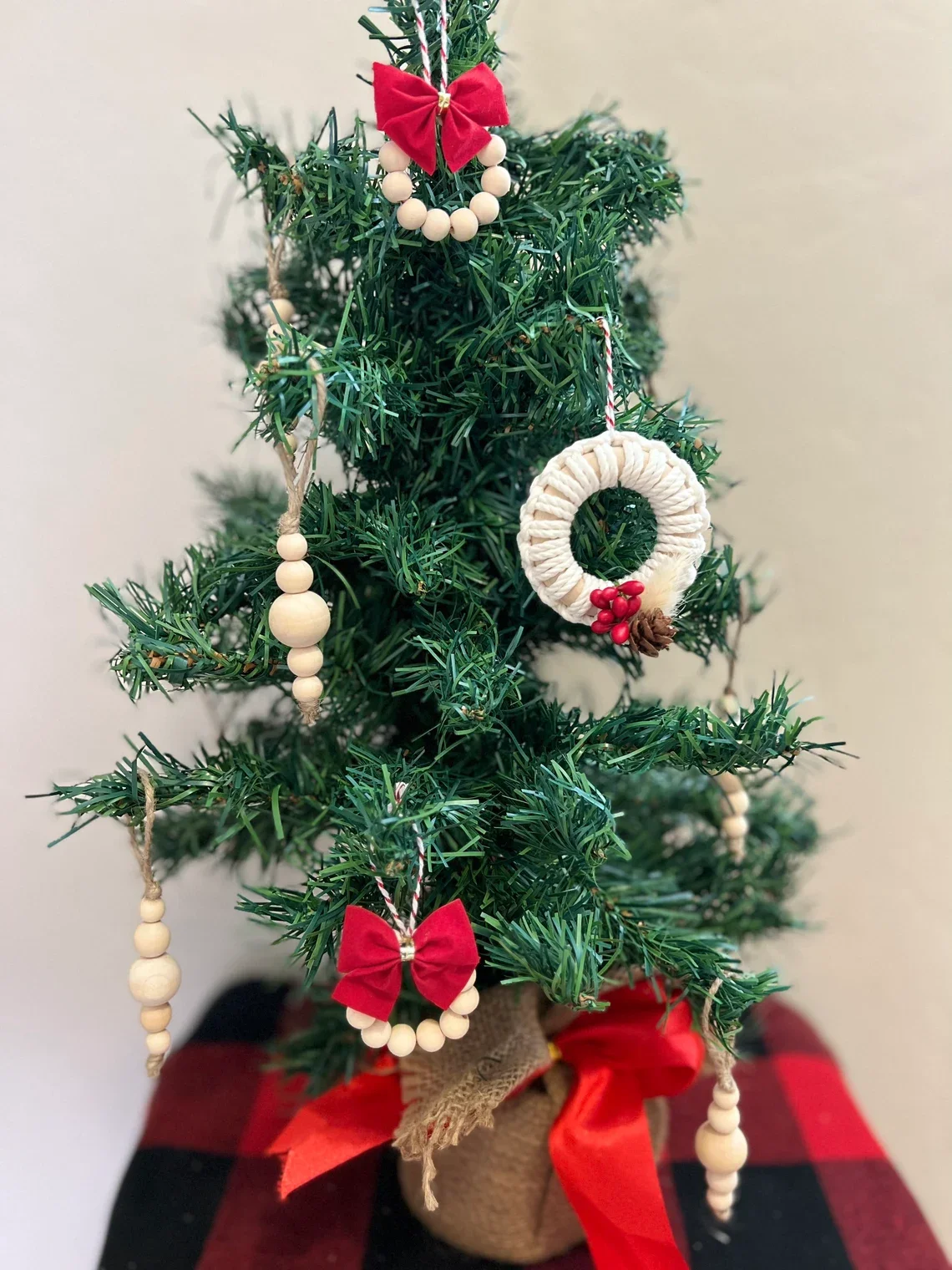 مجموعة من 5 حبات خشبية جليد بوهو عيد الميلاد الحلي لشجرة عيد الميلاد الحلي هدية للعائلة زينة عيد الميلاد للمنزل داخلي #3