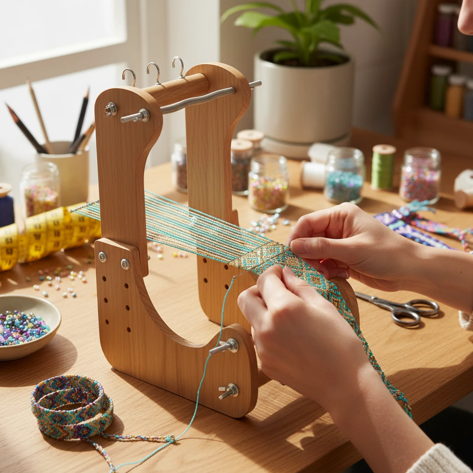 

Versatile Bead Loom Adjustable Wooden Frame Hobby Craft Tool for Beads Bracelet Making and DIY Projects