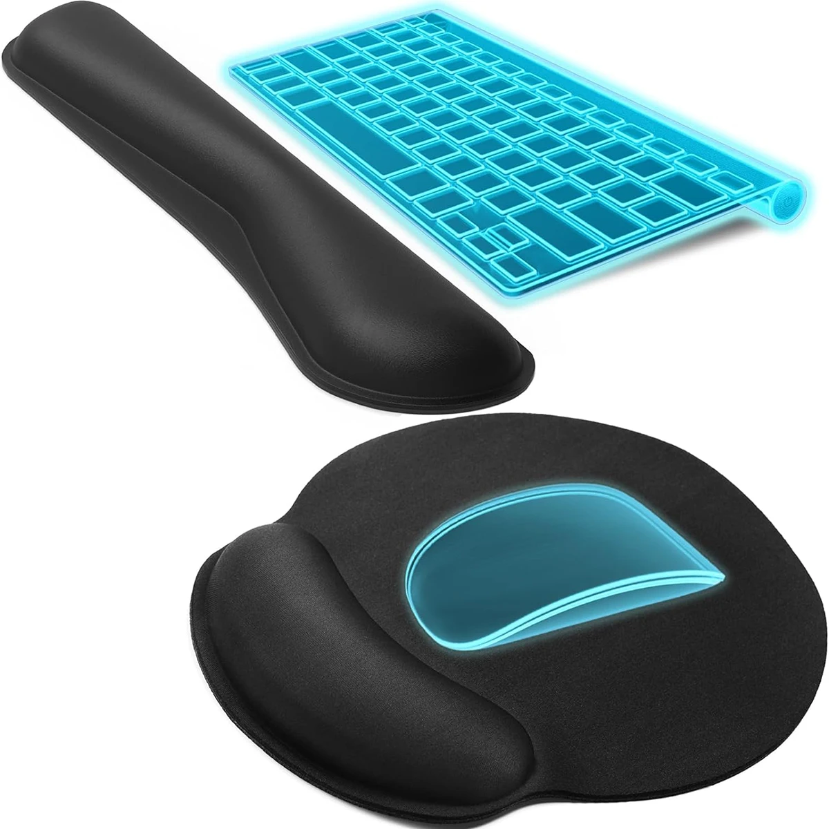 2 Piece Set Keyboard And Mouse Pad Wrist Rest, Silky Gel Memory Foam Wrist Rest for Computer Keyboard, Mouse, Ergonomic Design