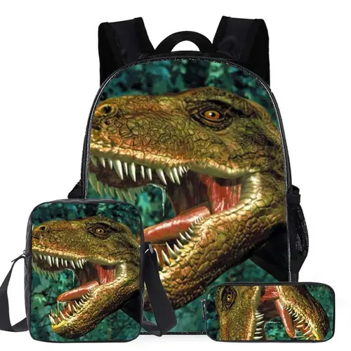 Imagen 2 del producto Clásico Popular dinosaurio de dibujos animados 3D impreso 3 unids/set mochilas escolares para alumnos mochila para ordenador portátil bolso de hombro inclinado estuche para lápices