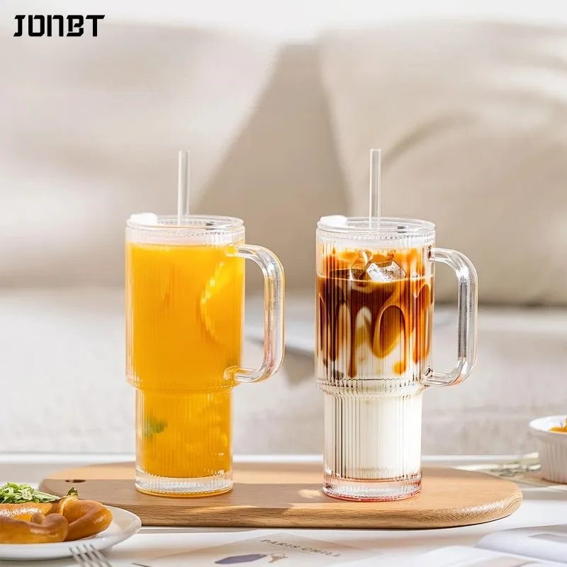 

24oz Glass Tumbler Cup with Handle Lid Big MAC Iced Coffee Cups with Straw Reusable Glass Mug for Cold & Hot Beverages Drinkware