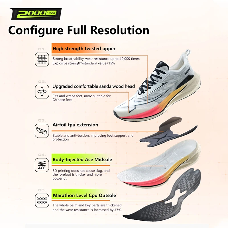 Xtep 2000KM 2.0 Running Shoes Women 2024 Summer Shock Absorption Professional TPU Sneakers 876218110044（suggest half size down）