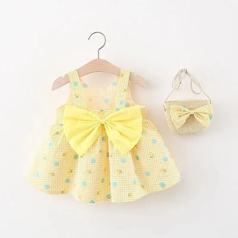 Summer Newborn 2-Piece Girl Infant Cotton Dress And Backpack Baby Sleeveless Beach Dress