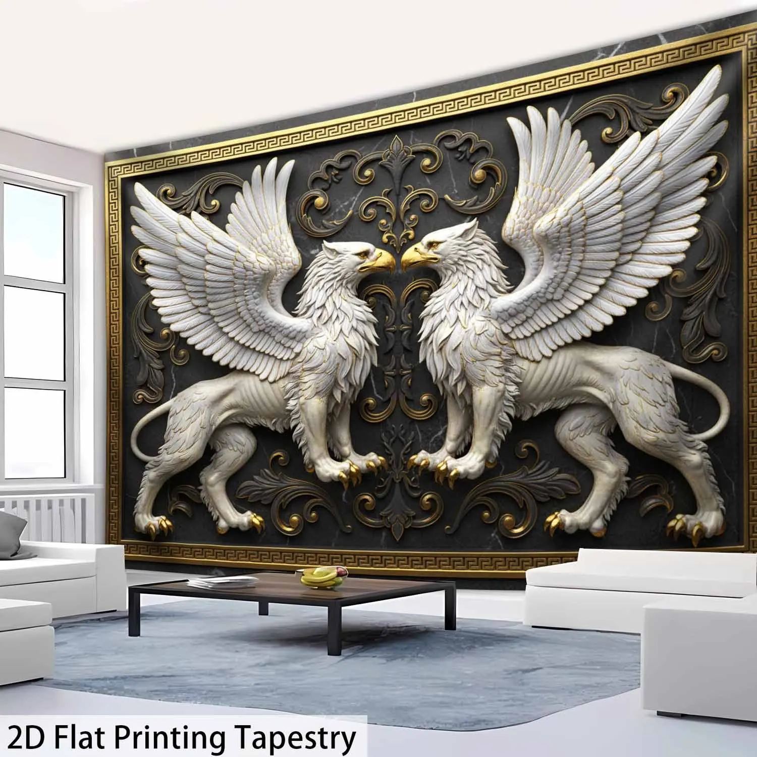 Double Griffin Scene Tapestry Ancient Greek Design Luxury Decor Wall Hanging for Living Room or Bedroom Decoration