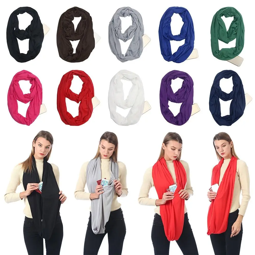 Bib Fashion Wraps Neck Warmer Friend Gift  Zip Pocket Infinity Scarf Scarves Circle Loop Scarves