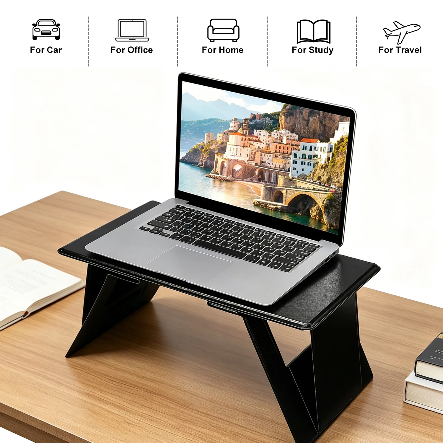 Faltbarer tragbarer Laptop-Schreibtisch – ultradünn (1,5 cm im zusammengeklappten Zustand) und leicht (900 g) – rutschfeste Oberfläche – hohe Tragfähigkeit – 6-in-1 Multifunktion: Sitzen, Stehen, Zeichnen, Tippen, Lesen, Arbeiten – ideal für Homeoffice, Reisen, Studium