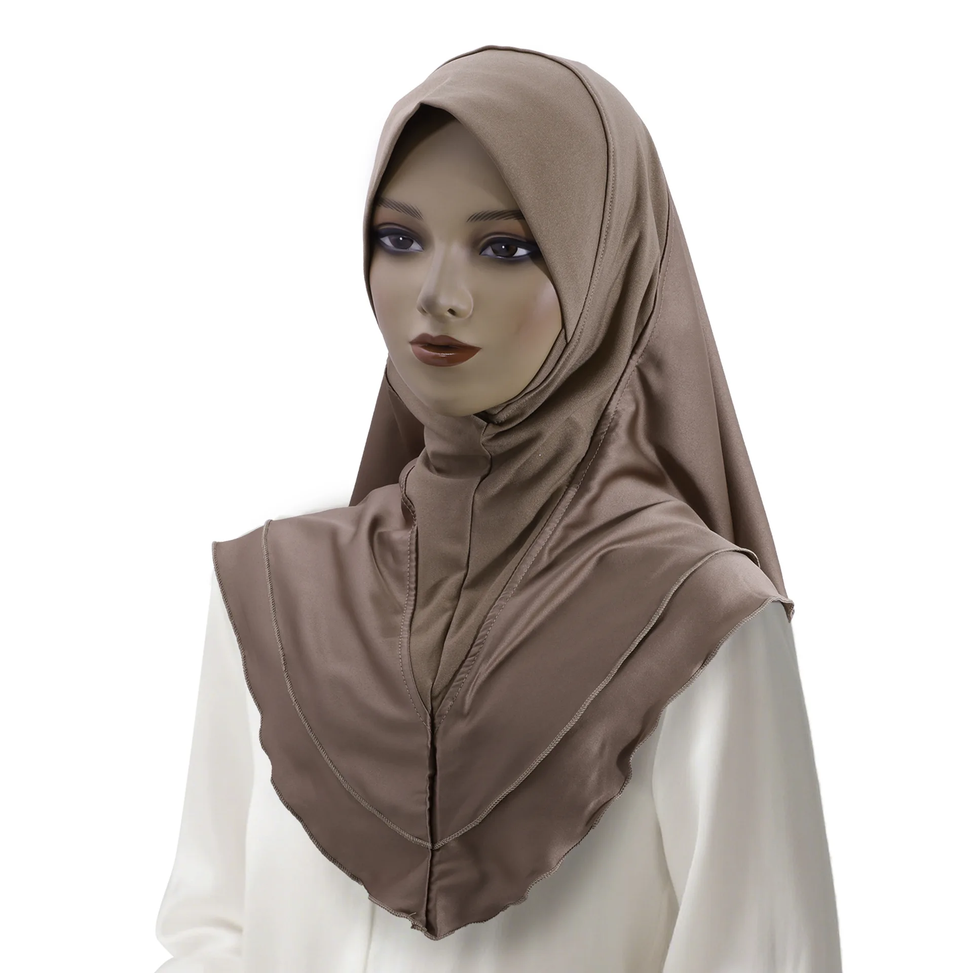 Satin Amira Instant Hijab Muslim Head Scarf Malay Soft Brim Double Layer Head Cover Islamic Pull On Headscarf Ramadan Headwraps