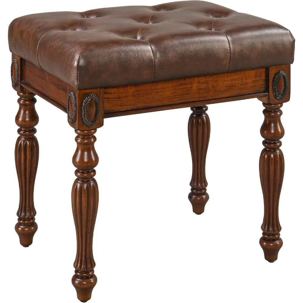 

Traditional shoe bench with button tufted pad and wood legs, upholstered entryway bench, suitable for bedroom, living room