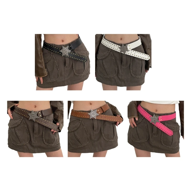 

Wear-resistant Adult Waist Belts with Carved Buckle American PU Waistband Dropship