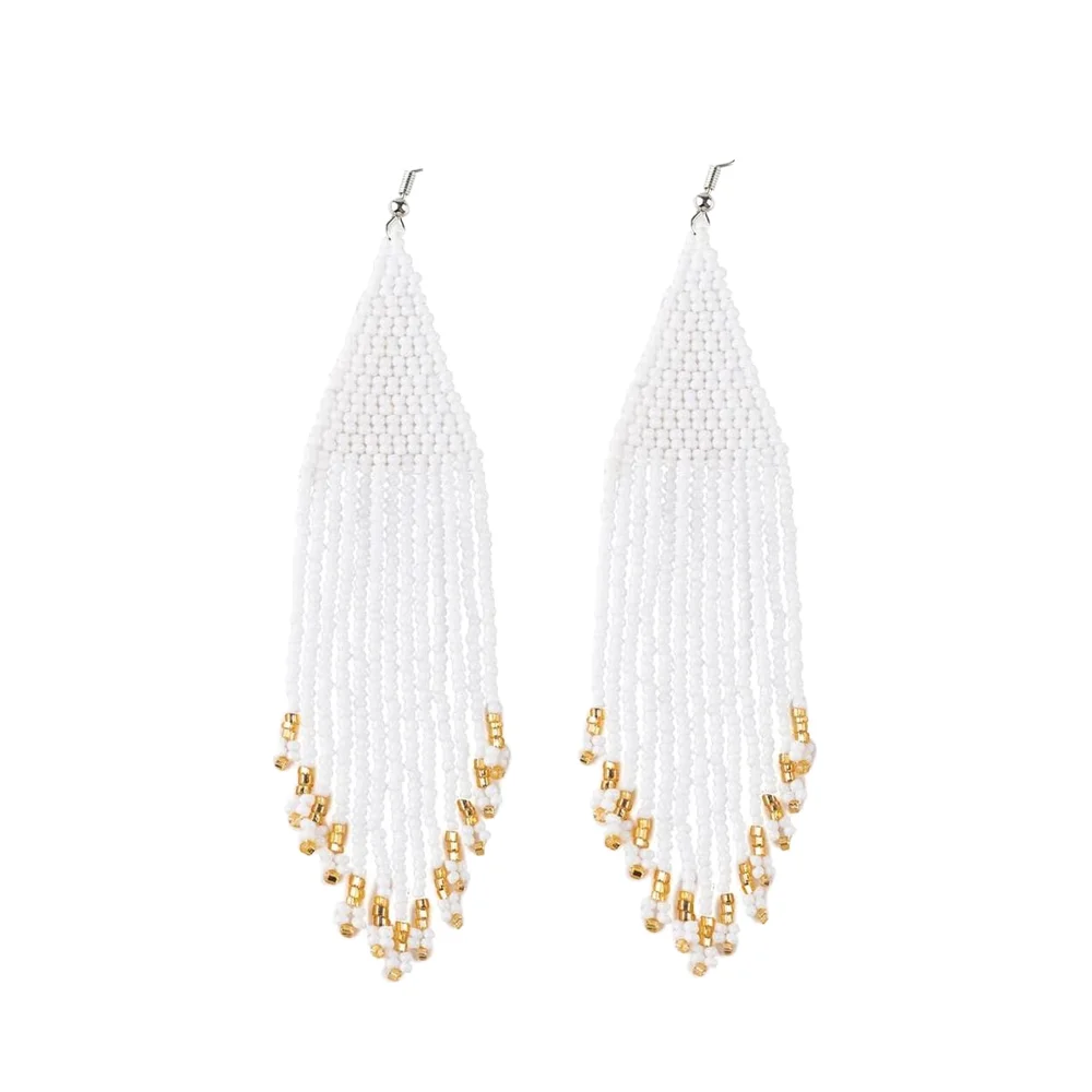 Rice bead earrings Creativity Half a rose Symmetry Bohemia Pattern Tassel Hand-woven Alloy Female Fashion Simple Beaded earrings