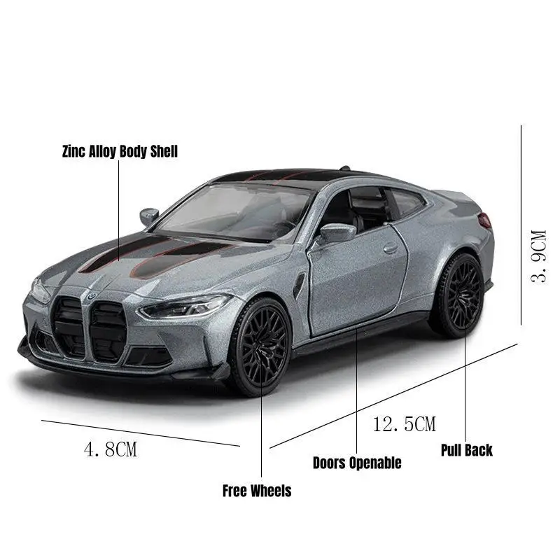 1/36 BMW M4 CSL G82 Sedan Toy Car Miniature Model RMZ CiTY Free Wheels Pull Back Diecast Alloy Collection Gift For Children Boy