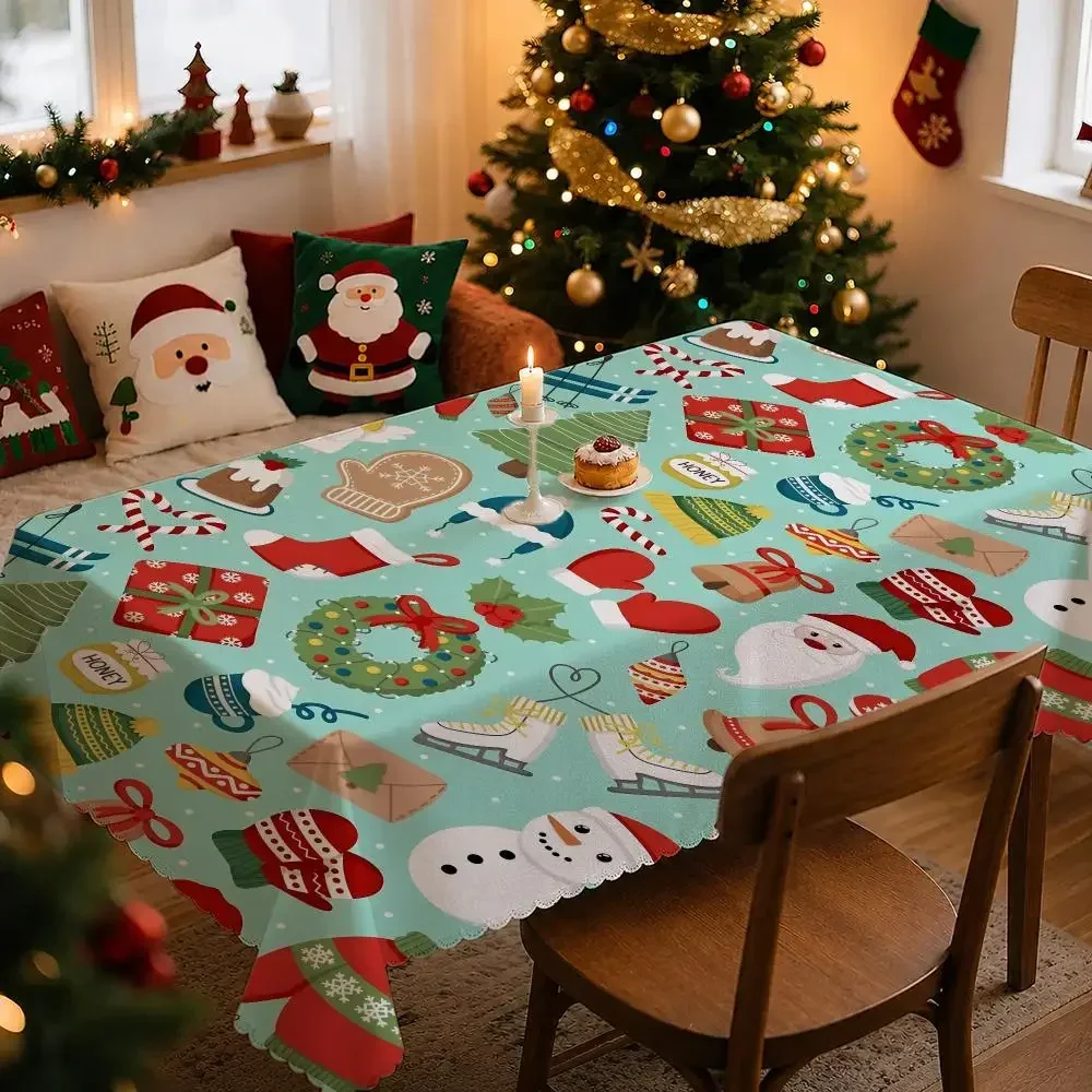 Cute Christmas  Grinch Gingerbread Table Cloth Rectangular Tablecloth Indoor Outdoor Picnic Dining Table Cover Home Decor