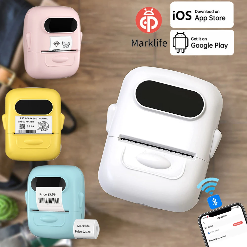 Mini Thermal Label Printer P50 12-57mm Portable Tag Printer Inkless Wireless Labeling Machine Pocket Adheisve Sticker Printer