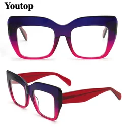 Oversize Square Women Optical Eyeglass Frames for Women Funky Glasses Frames Fashionable Prescription Eyewear Cat Eye Blue Red