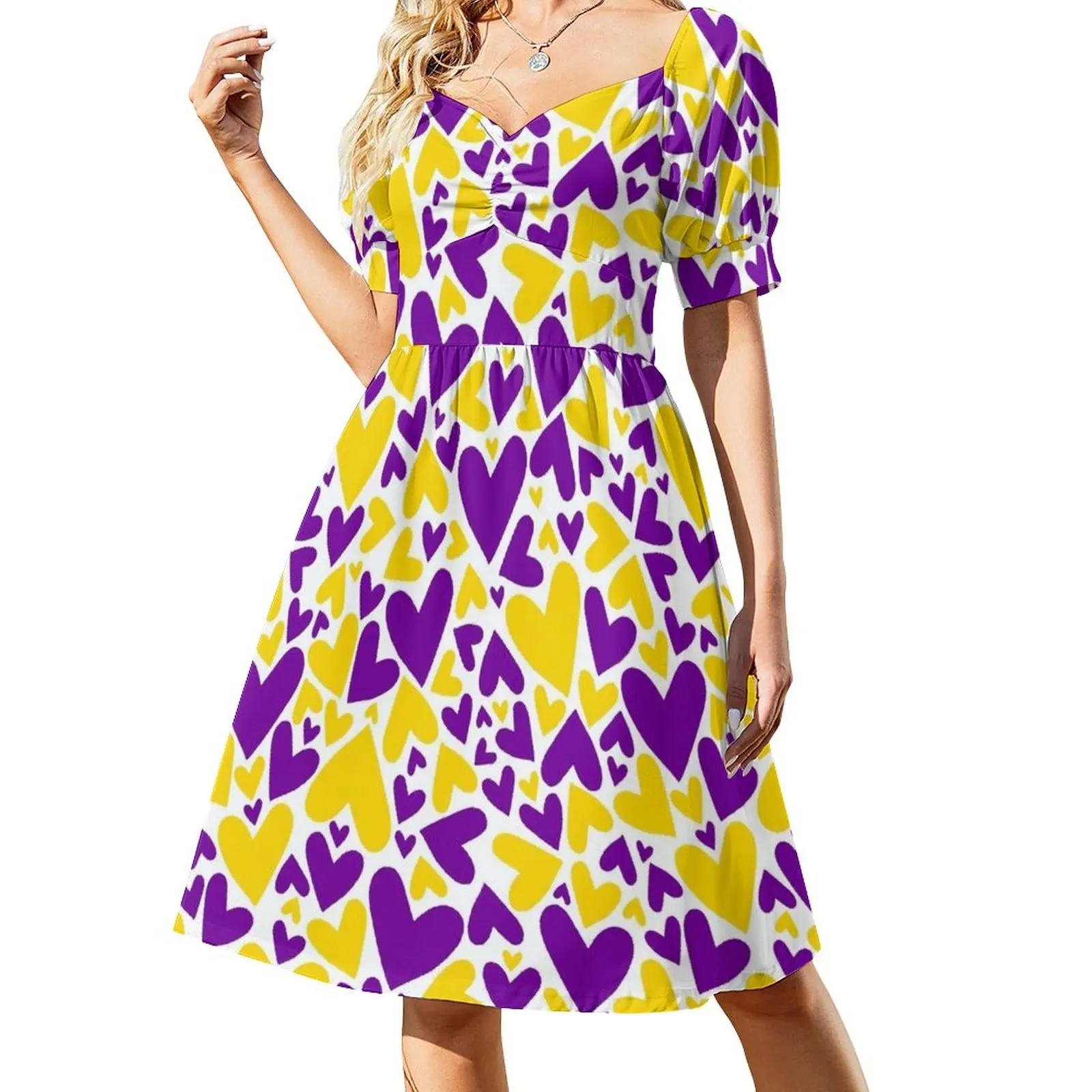 

Purple and Yellow Team Spirit Hearts Sleeveless Dress Elegant gowns dress women elegant luxury