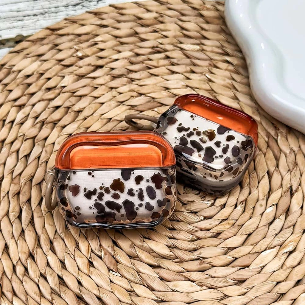 

Чехол для AirPods Pro3 1 или 2 3 4 Pro 2 в ретро-стиле, оранжево-коричневый, с цветными блоками, с принтом под коровью кожу, с волнистым краем, защитный чехол для наушников