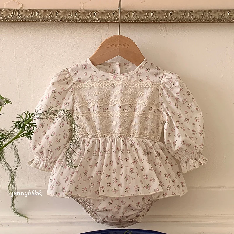 

Новый весенний комбинезон для новорожденных девочек 0-24 месяца, с длинным рукавом, хлопковый, с цветочным принтом, для малышей
