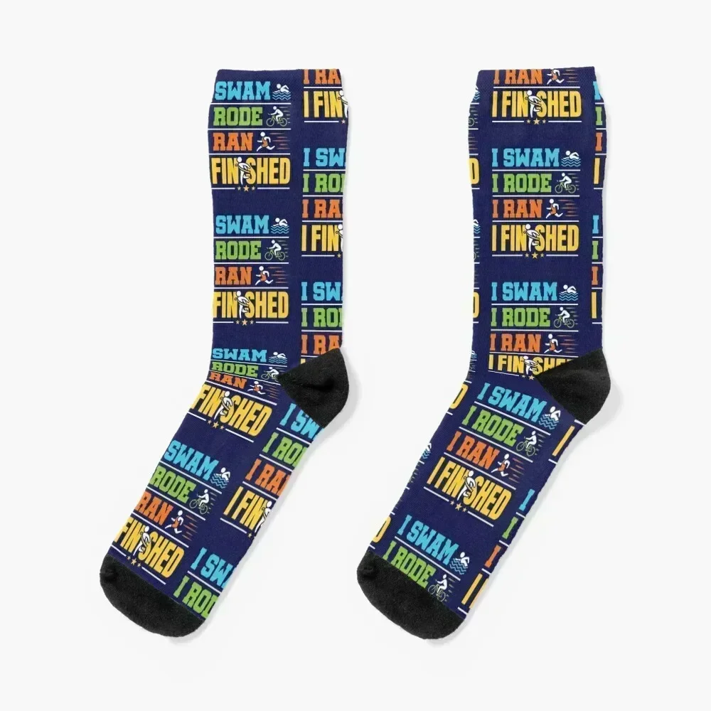 

I Swam I Rode I Ran Finished - Triathlon Finisher Socks ankle winter gifts Sports moving stockings Socks For Women Men's