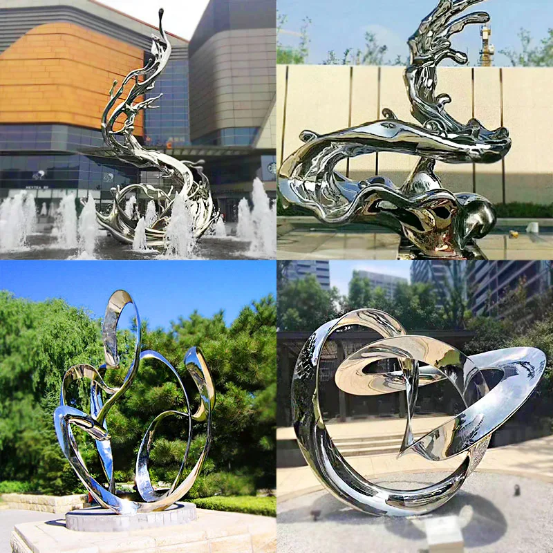 屋外水景ランドスケープデザインパブリックアールデコステンレス鋼水しぶき彫刻