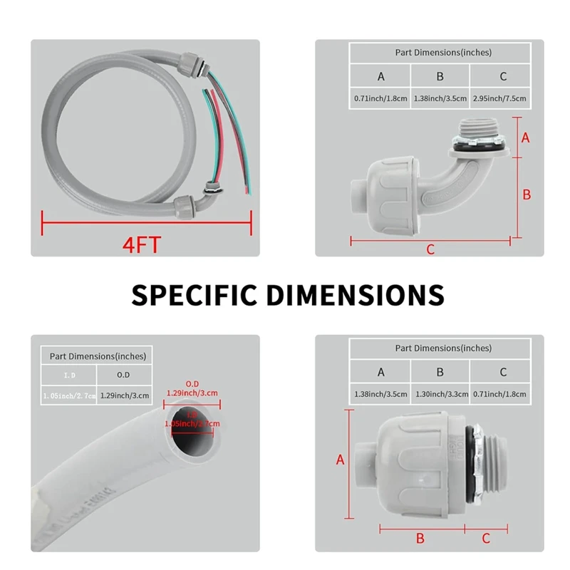 ABAE-1/2 นิ้ว 4Ft ท่อไฟฟ้า 10-Gauge Wire Ground Nonmetallic Liquid แน่นแส้ชุด AC Disconnect กล่องแส้