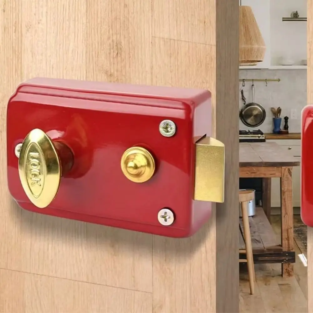 

Deadbolt Iron Anti-theft Door Lock Key Included Durable Heavy Duty Lock Retro Style Single Cylinder Retro Red Lock Indoor Use