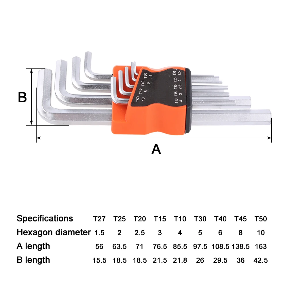 TECHSTABLE 9pcs High quality  Steel L-Shape Hex Key Repair Tools Powerful Type Allen Wrench Set Middle Ball Head Allen Key