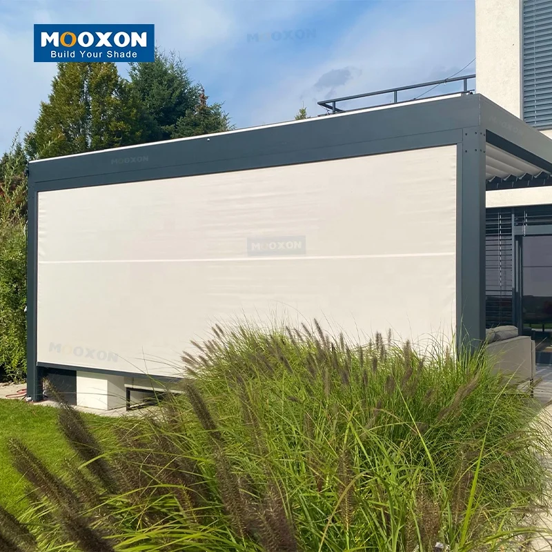Mooxon Motorized Door Zip Track Blind Window Garden Electric Windproof Retractable Zipscreen Outdoor Roller Blinds for Pergola