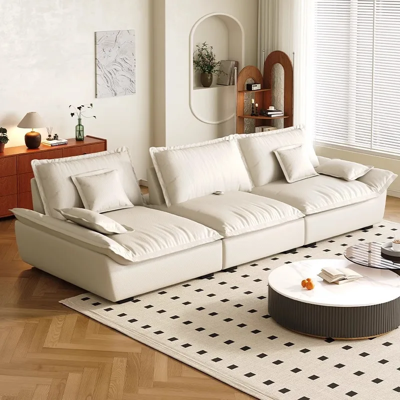 Italian minimalist sailing leather sofa living room adjustable backrest function sofa super wide sitting deep straight row sofa