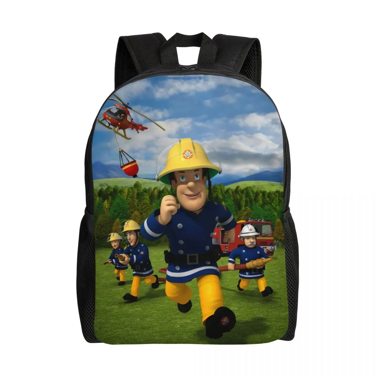 Custom Fireman Sam Backpack Men Women Fashion Bookbag for College School Cartoon Firefighter TV Show Bags