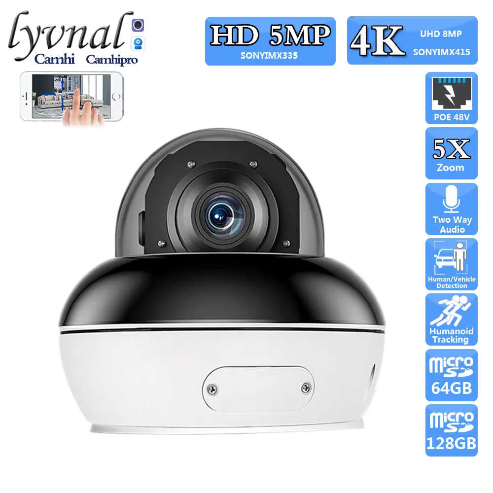 UHD 4K 8MP Sony415 Security Surveillance IP Camera PTZ Dome POE 2.7-13.5mm 5X Zoom Autofocus Human Tracking Two Way Audio