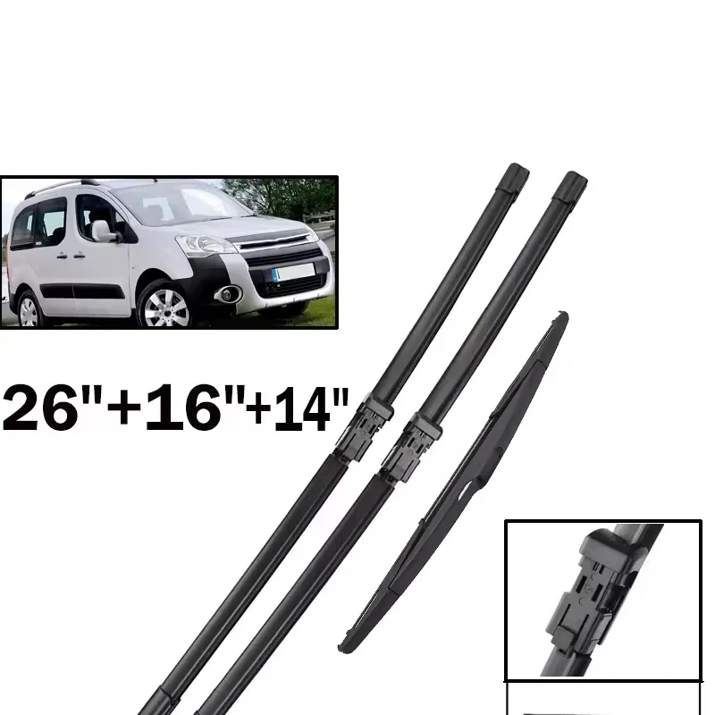 

Wiper Front & Rear Wiper Blades Set For Citroen Berlingo B9 2008 - 2017 Windshield Windscreen Window Brushes 26"+16"+14"