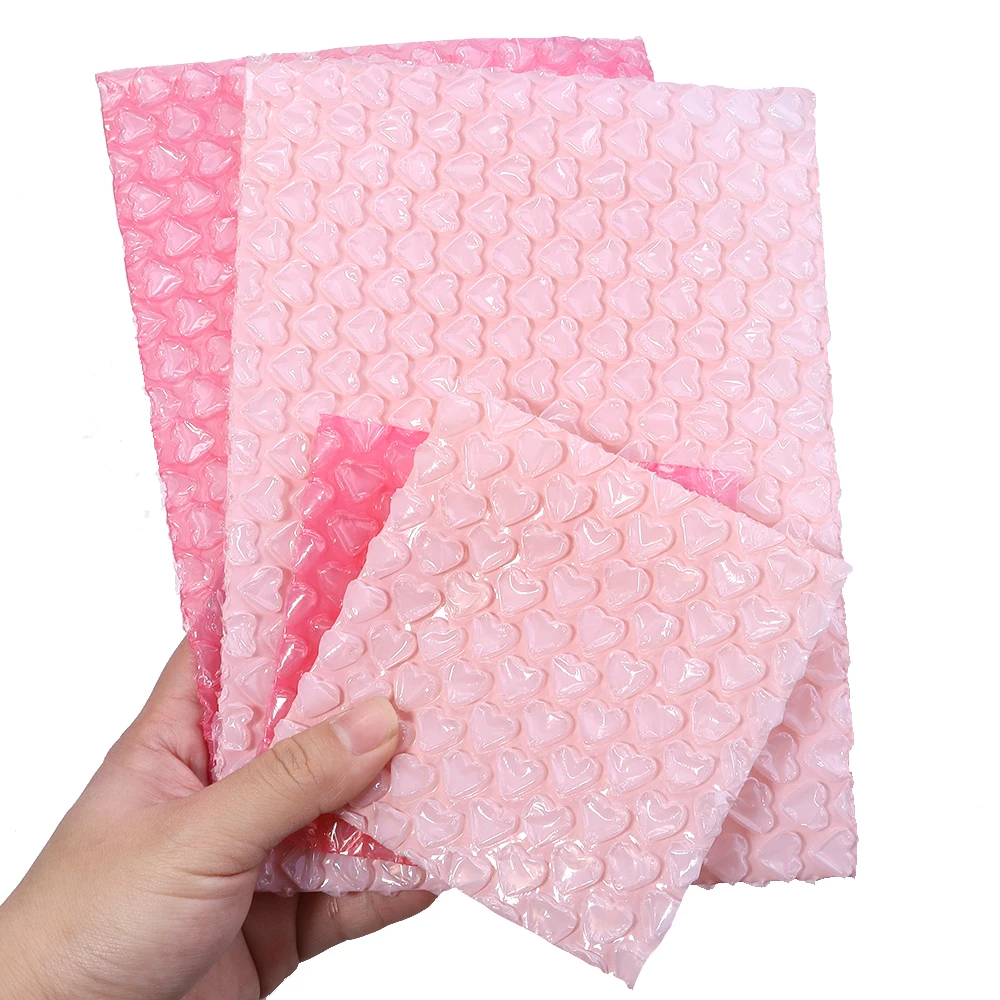 10pcs Pink Heart Bubble Cushioning Wrap Padding Bubble Packaging Film Shockproof Foam Roll Bag Paper Packing Fragile Pressure