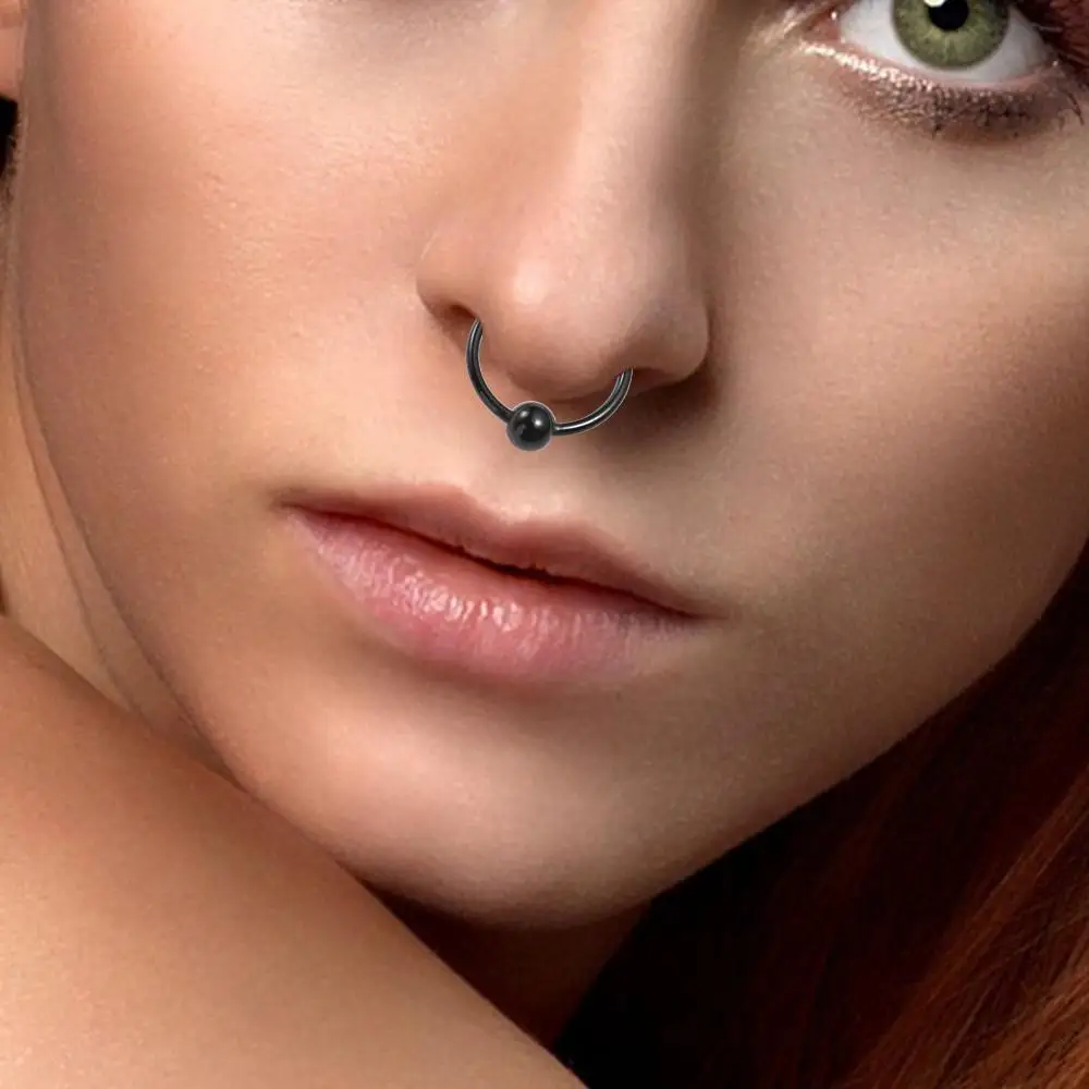 Goth Metal Fake Nose Septum Rings Non Piercing Geometric Multicolour Bead Daily