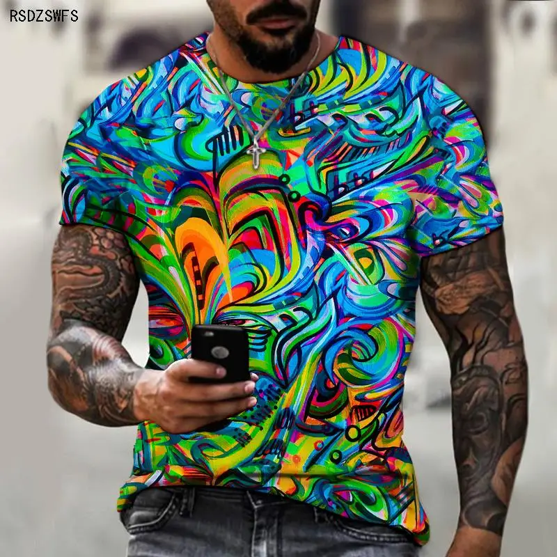 2021 new abstract mosaic pattern 3D printing T-shirt best-selling 3D printing street hip-hop men\'s color casual fashion