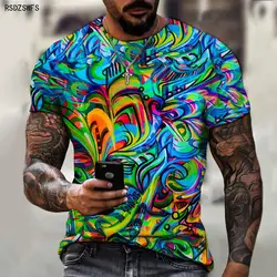 2021 new abstract mosaic pattern 3D printing T-shirt best-selling 3D printing street hip-hop men's color casual fashion