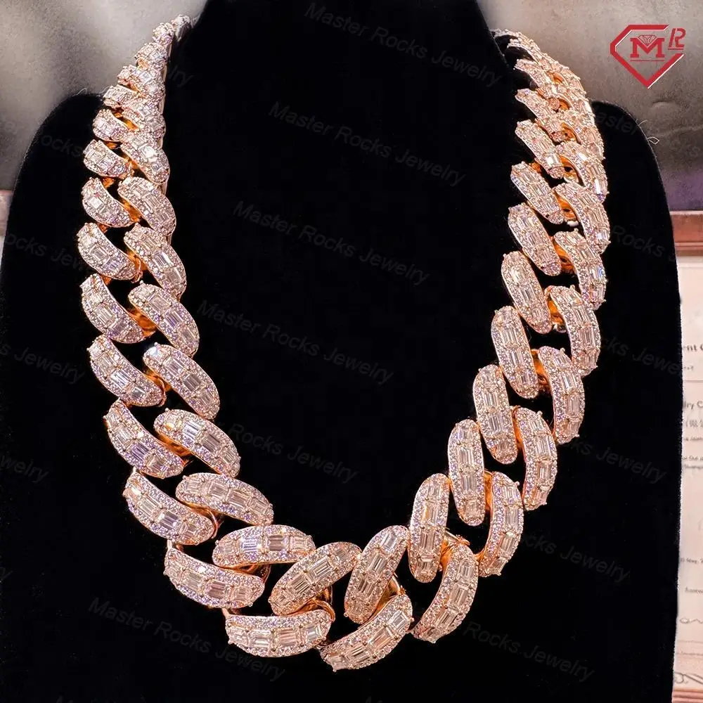 

Luxury Cuban Chain Thick 25mm Emerald Cut Buss Down Hip Hop Iced Out Moissanite Cuban Link Chain