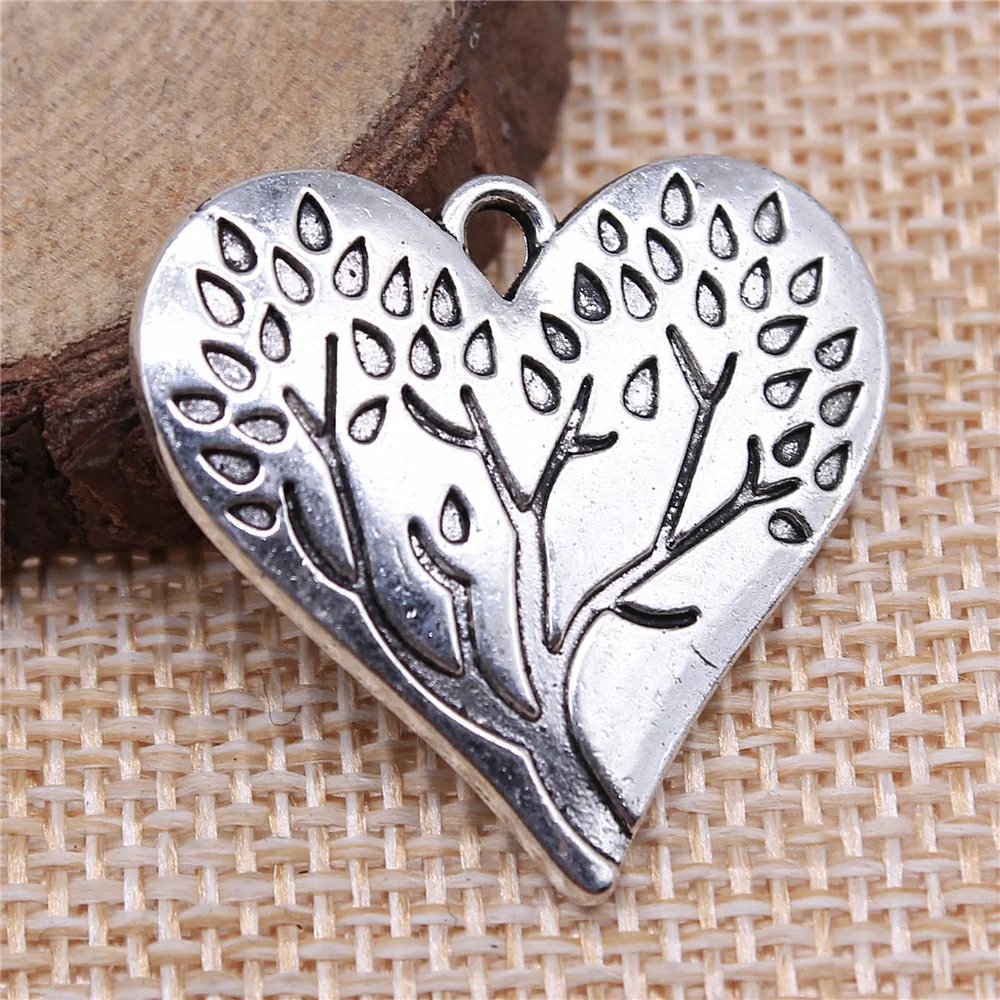 WYSIWYG 5pcs 28x26mm Antique Silver Color Antique Gold Color Heart Tree Pendants Charm For Necklace Making