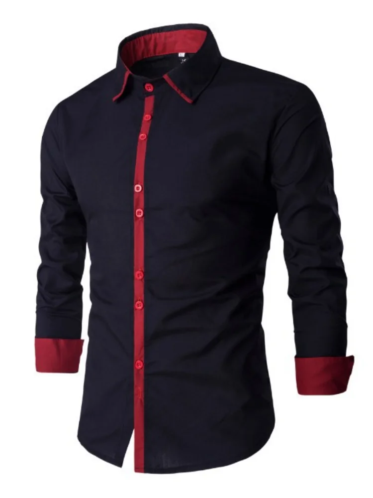 Camisa casual de manga comprida masculina, design combinando cores, simples moda, comércio exterior, novo, 2023