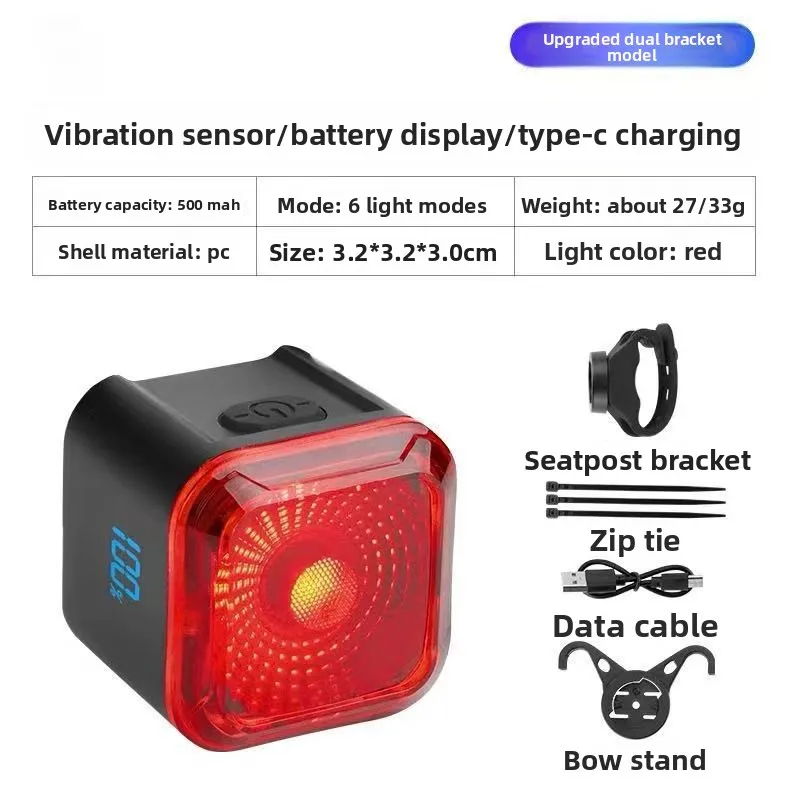 Luz traseira de bicicleta com sensor de freio inteligente - luz de advertência recarregável tipo C para mountain bike e estrada passeios noturnos
